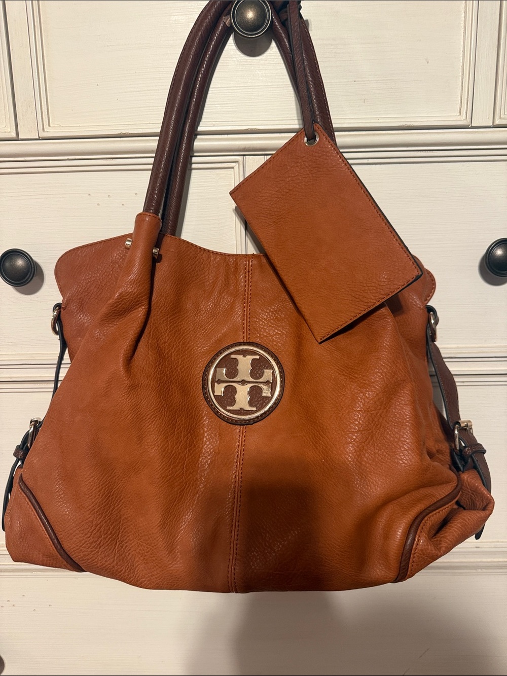 Tory Burch Burnt Orange Leather Shoulder Bag with Logo
